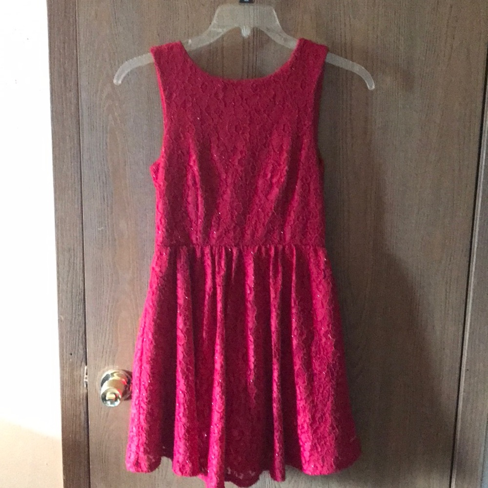 Red lace skater dress